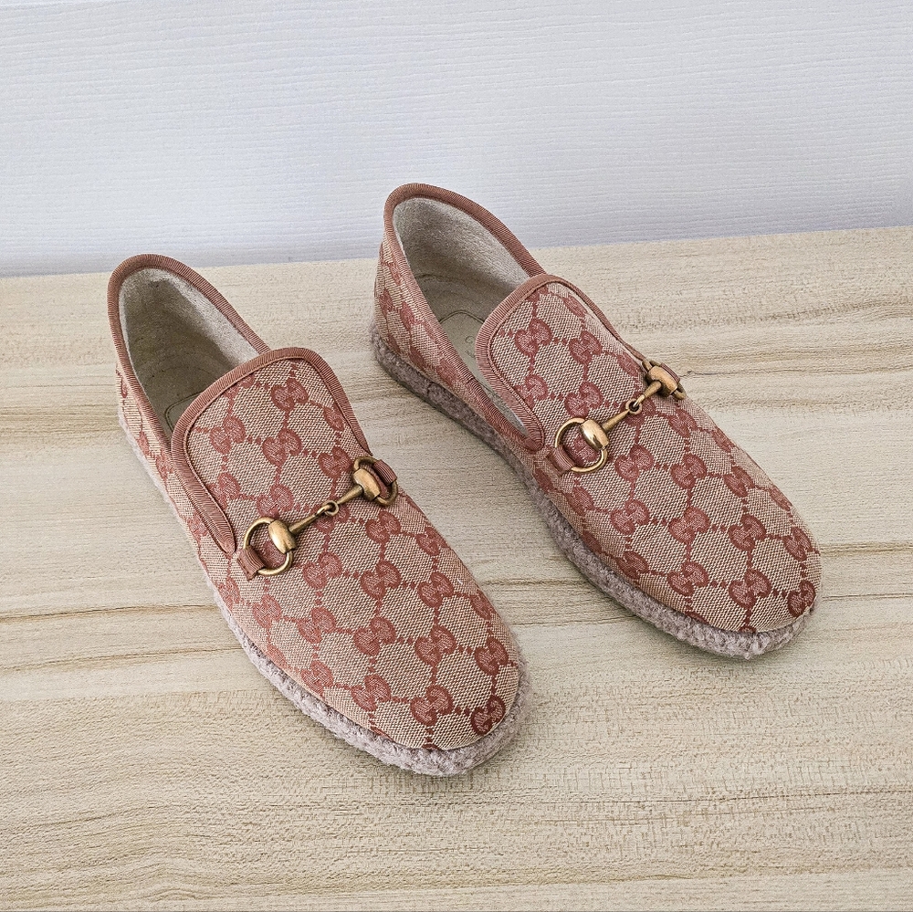 Gucci GG Fria Monogram Canvas Horsebit Espadrille Loafer Size 37 - Picture 7 of 12